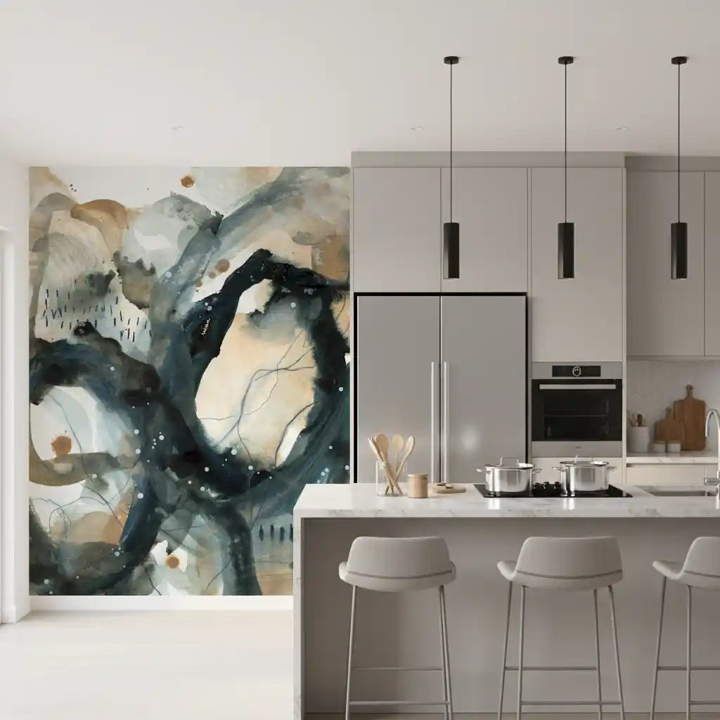 Abstract Ink Wash Wall Mural