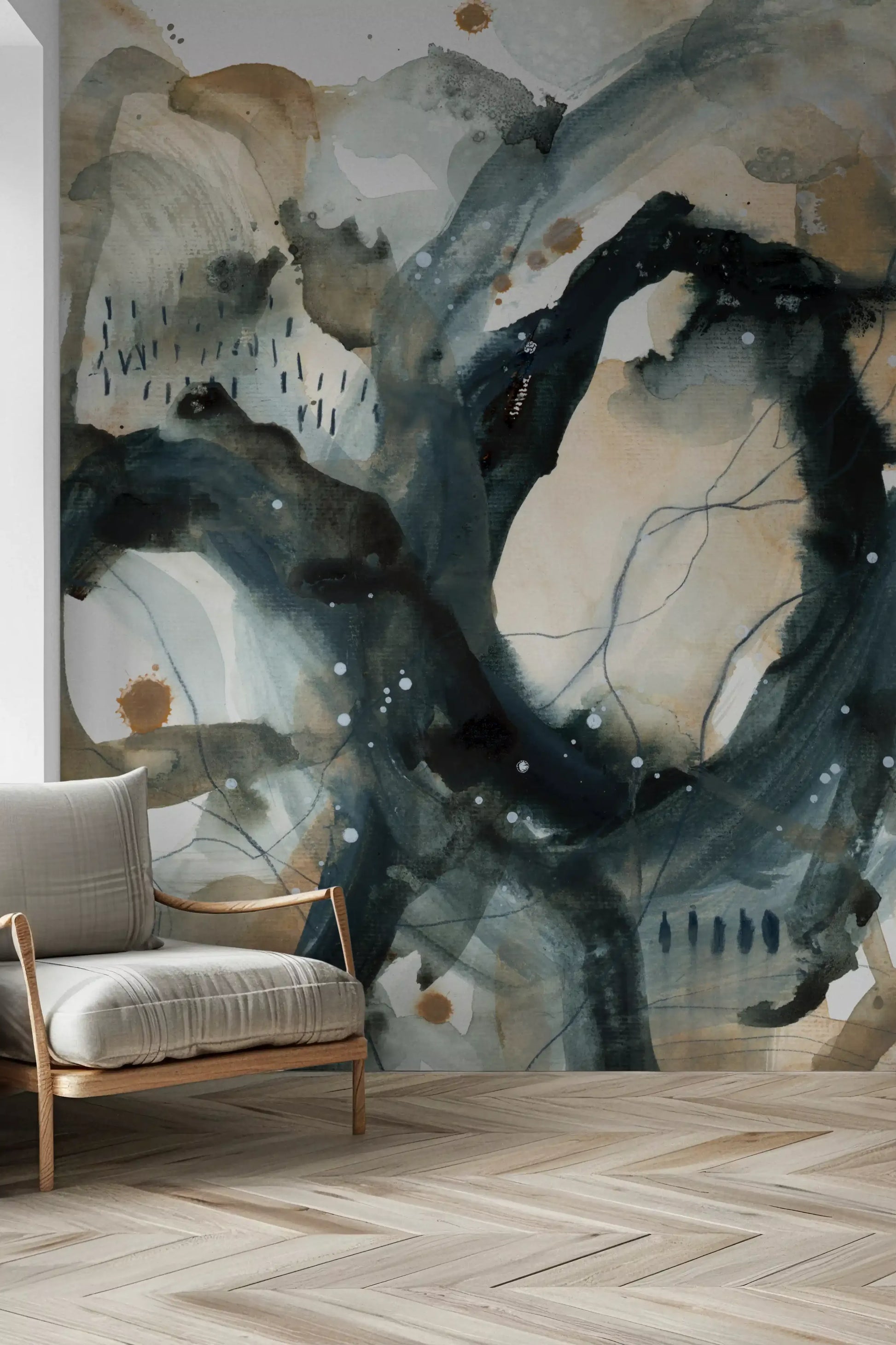 Abstract Ink Wash Wall Mural