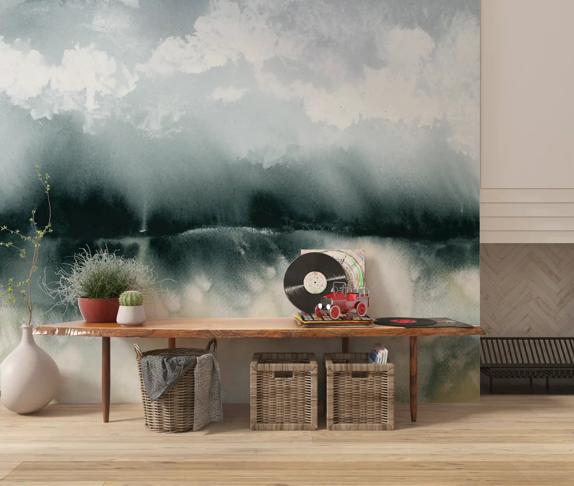 Serene Waterside Mist Abstract Mural Wall Mural
