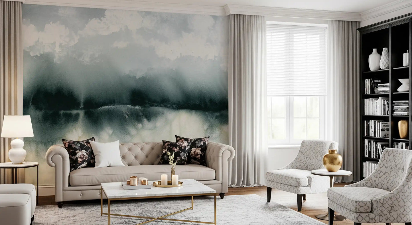 Serene Waterside Mist Abstract Mural Wall Mural