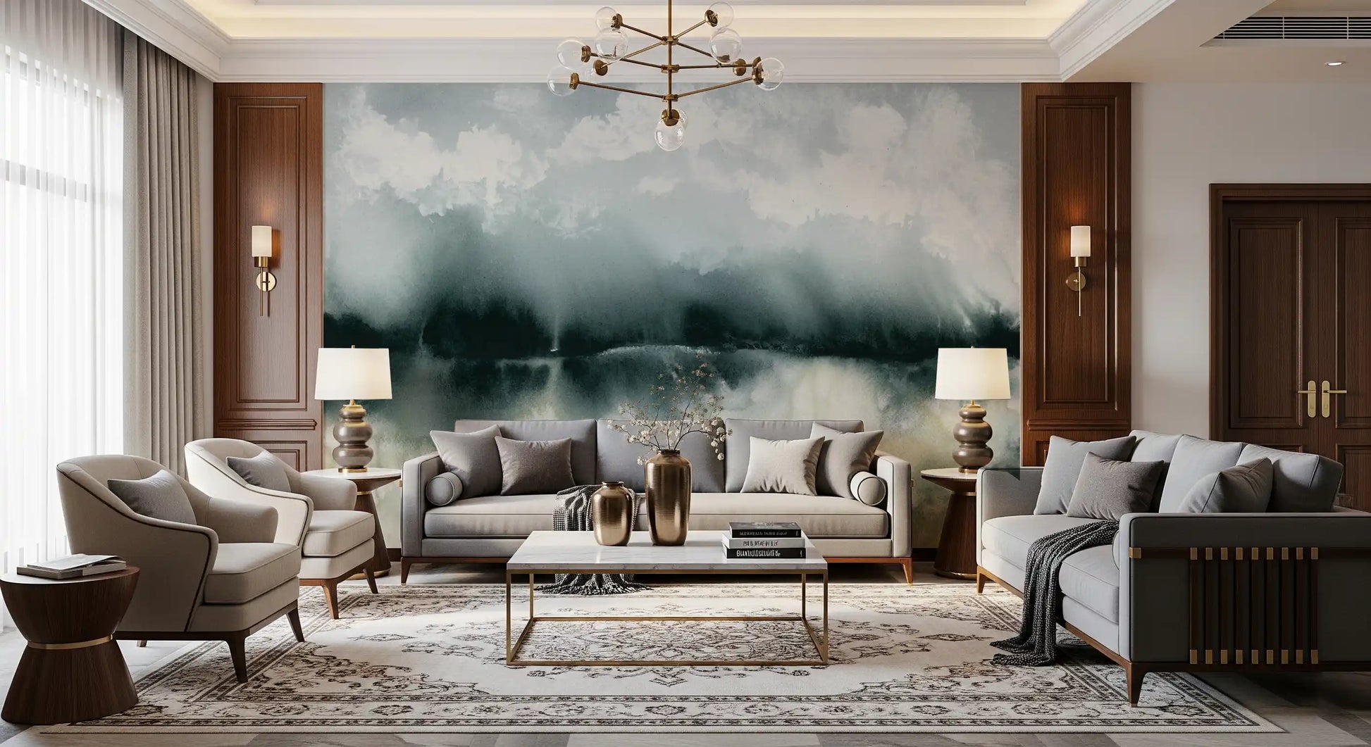 Serene Waterside Mist Abstract Mural Wall Mural