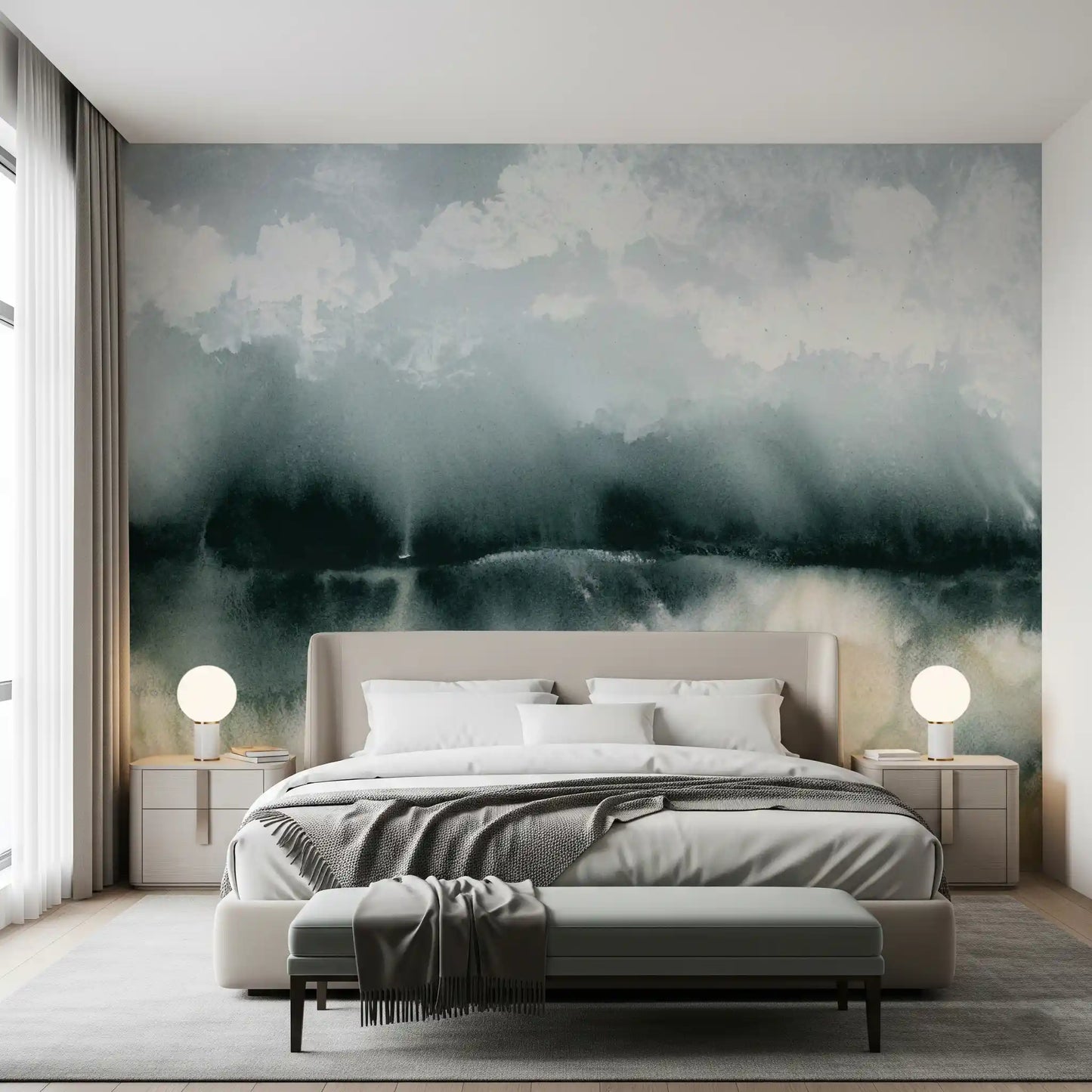 Serene Waterside Mist Abstract Mural Wall Mural