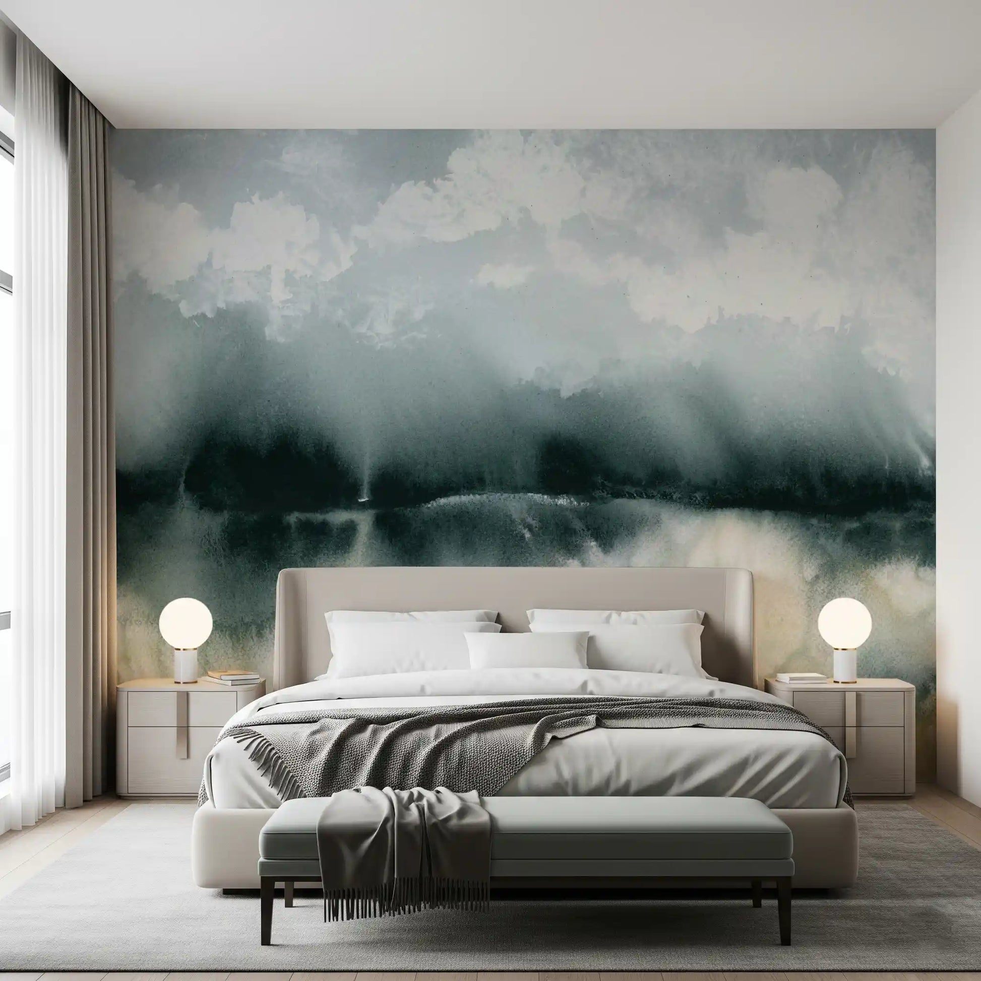 Serene Waterside Mist Abstract Mural Wall Mural