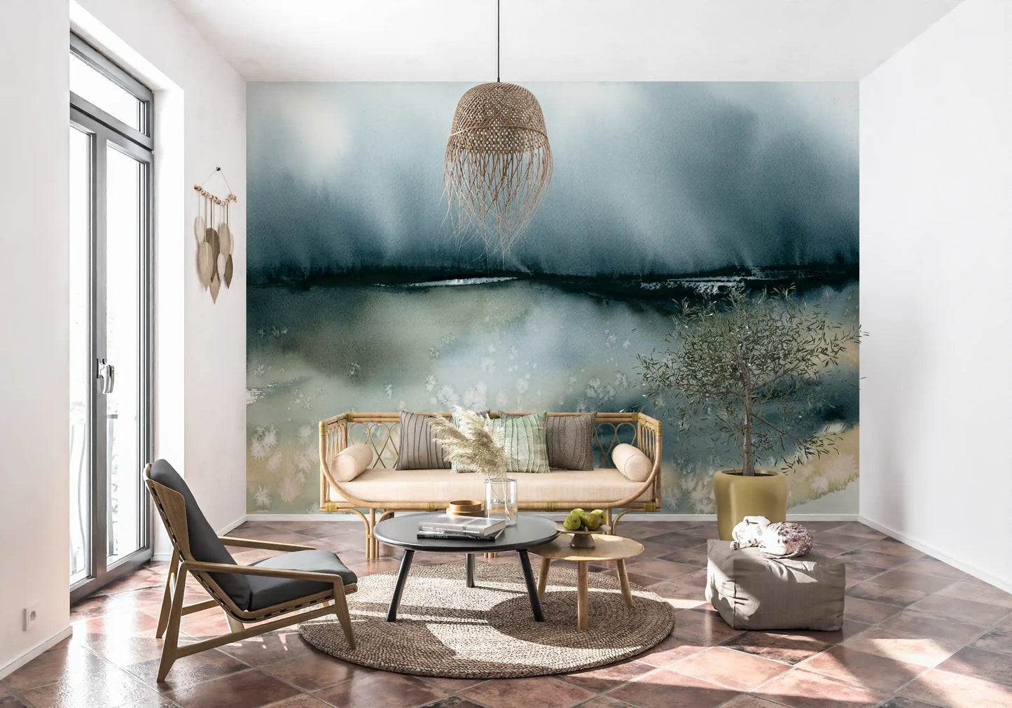 Soft Clouds Over Meadow Wall Mural