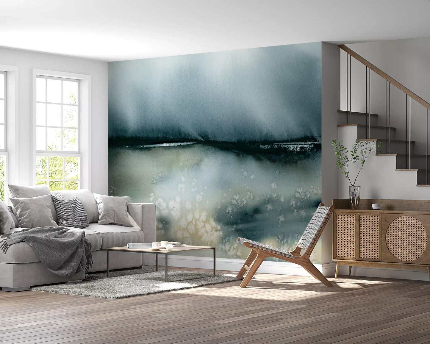 Soft Clouds Over Meadow Wall Mural