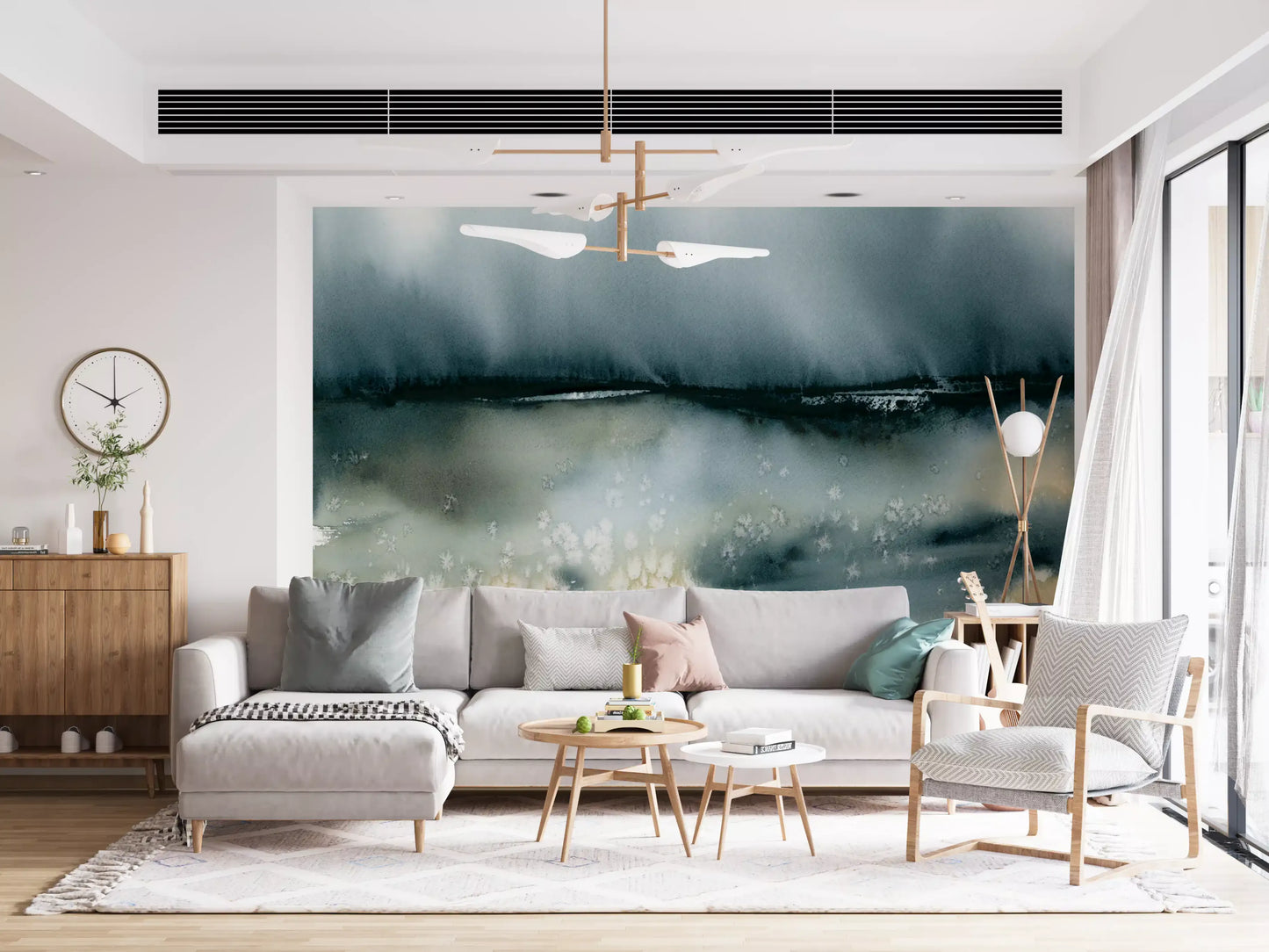 Soft Clouds Over Meadow Wall Mural