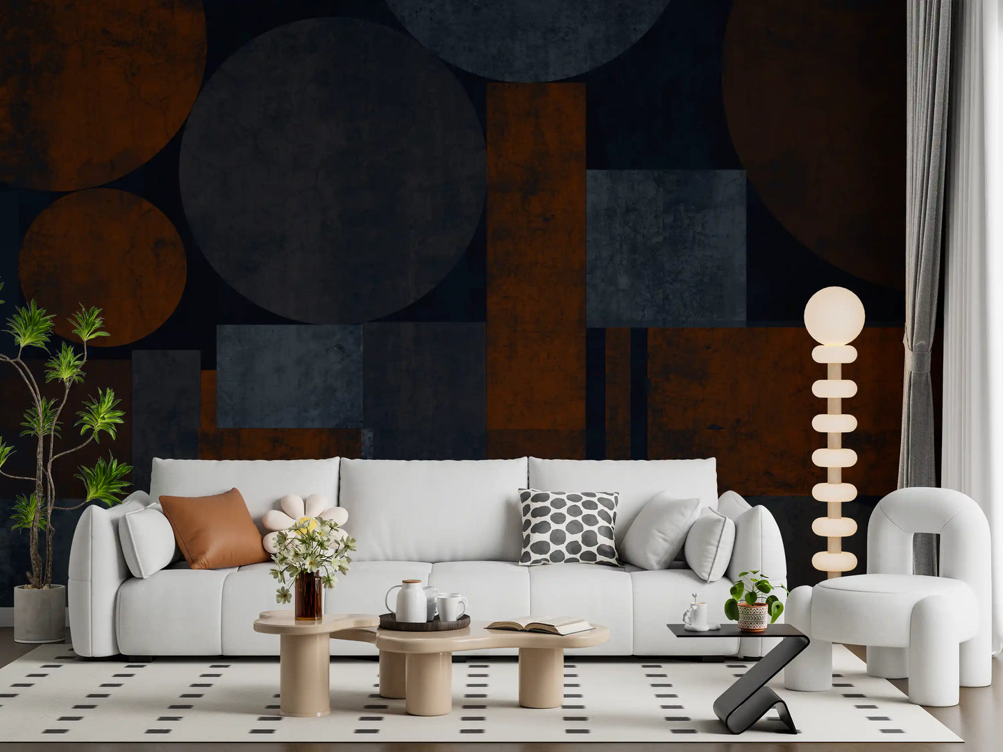 Industrial Rust and Charcoal Geometric Wallpaper Wall Mural