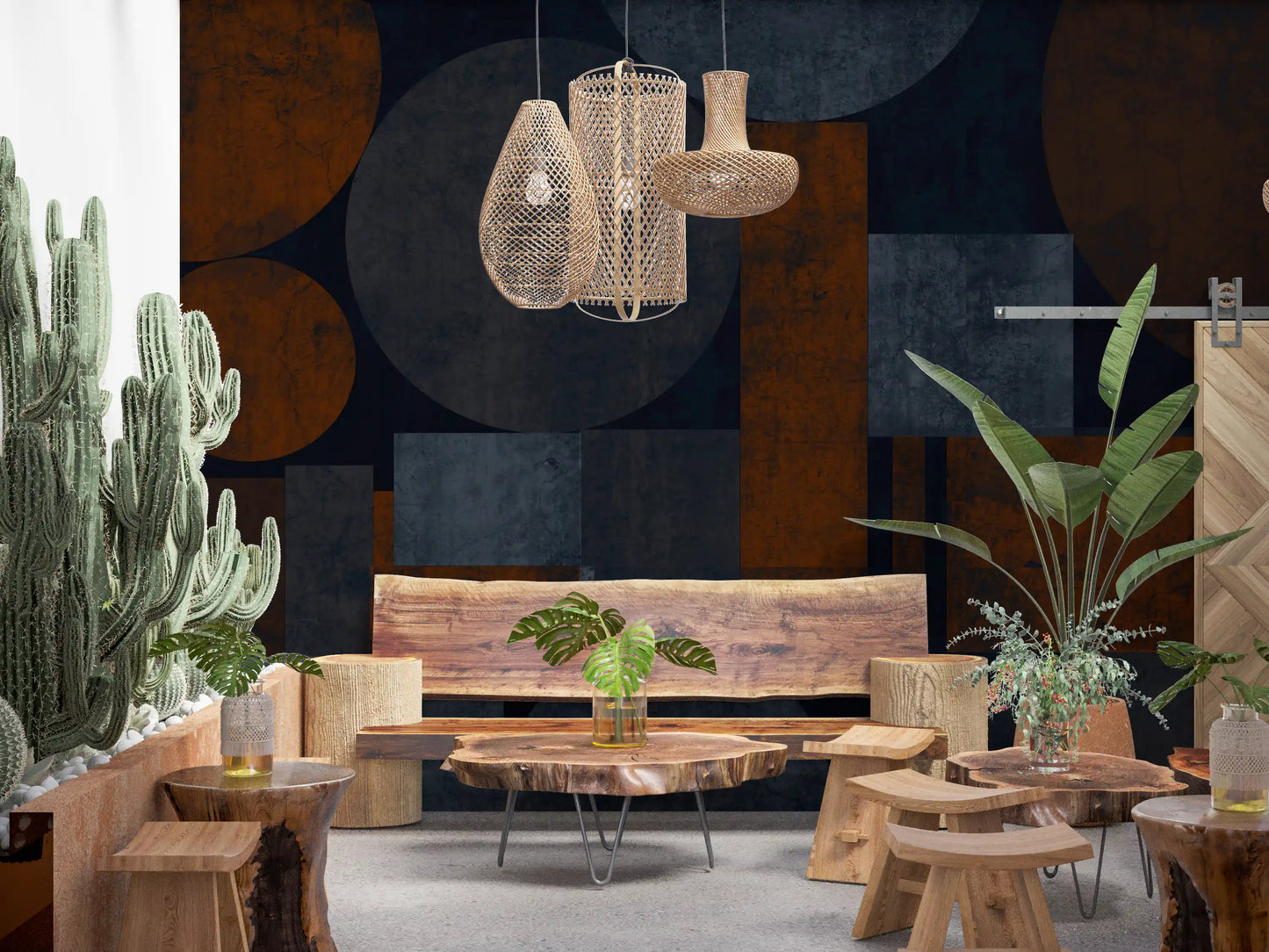 Industrial Rust and Charcoal Geometric Wallpaper Wall Mural