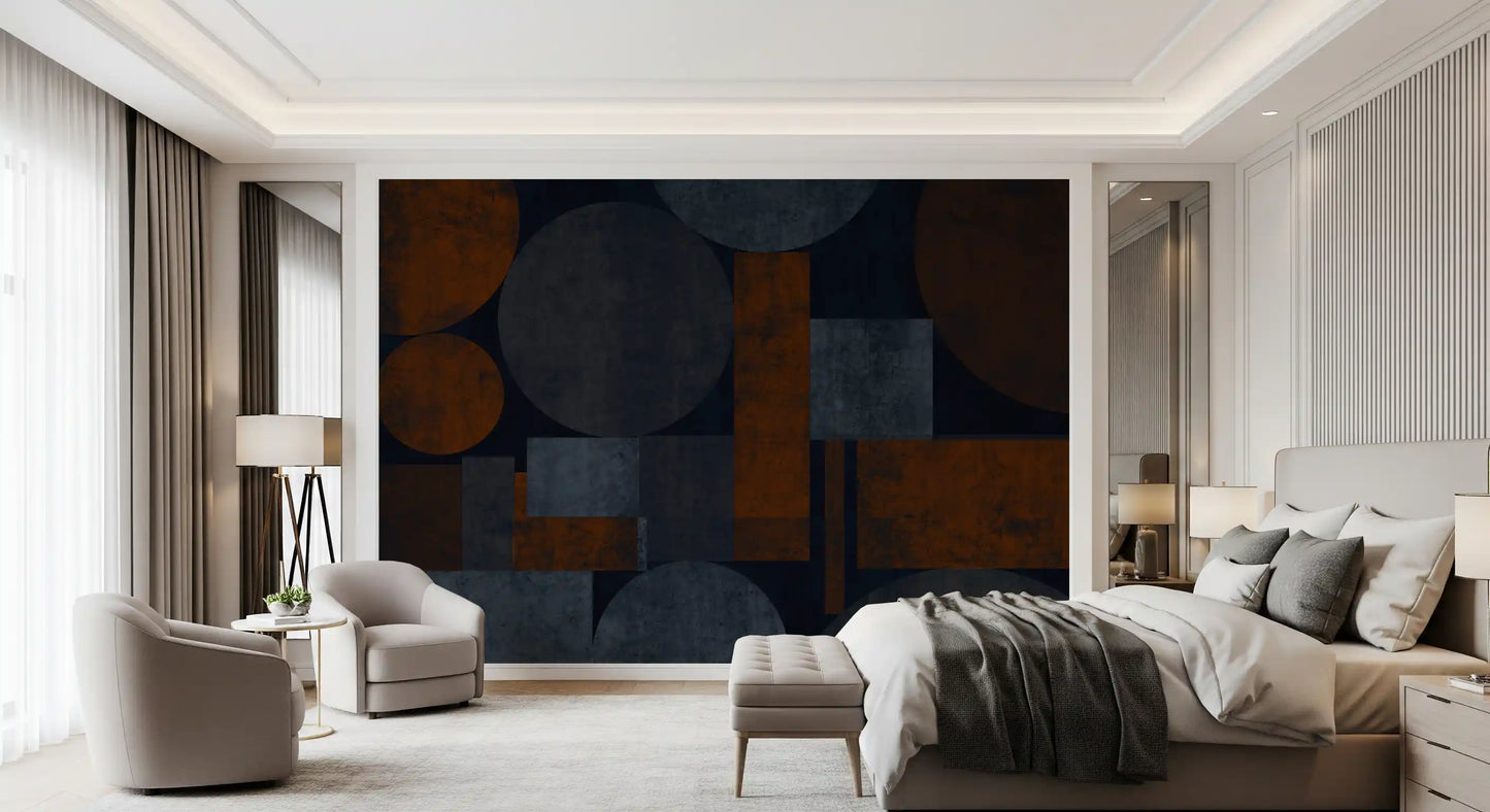 Industrial Rust and Charcoal Geometric Wallpaper Wall Mural