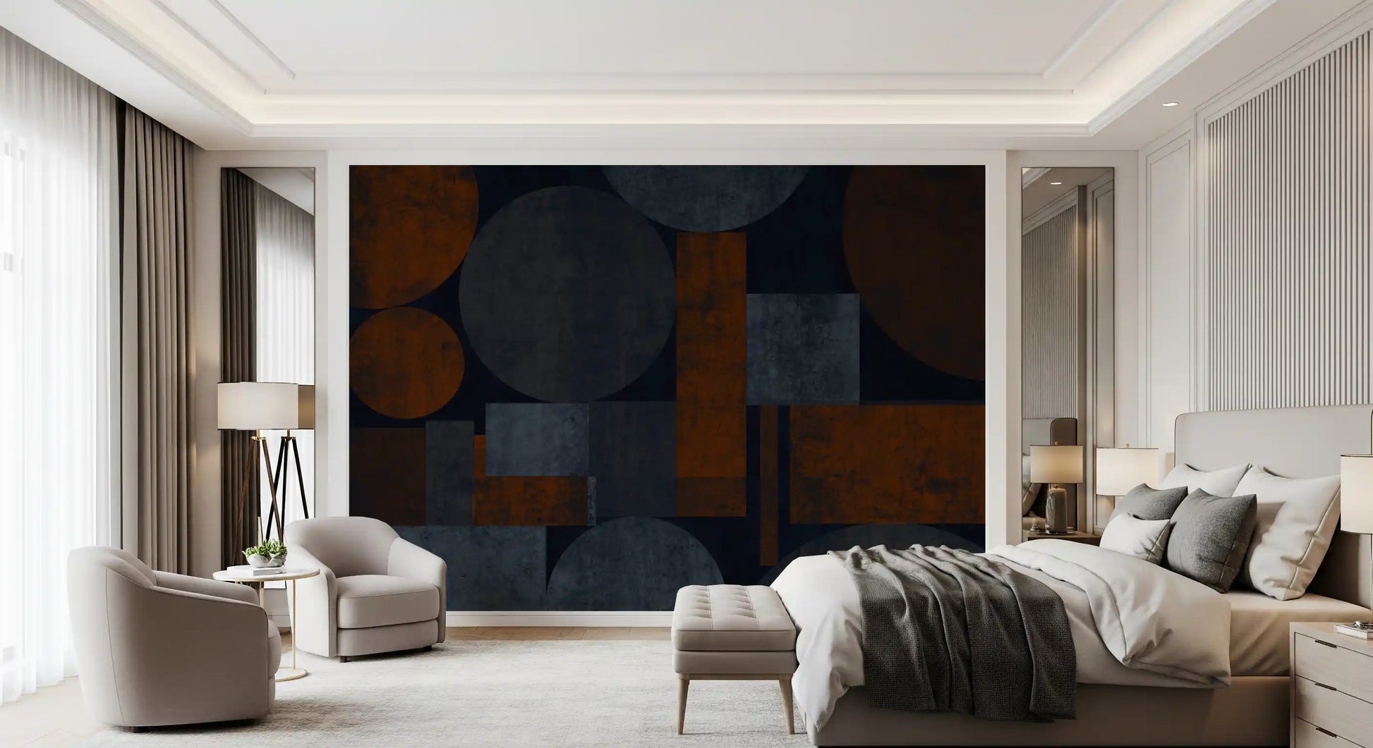 Industrial Rust and Charcoal Geometric Wallpaper Wall Mural