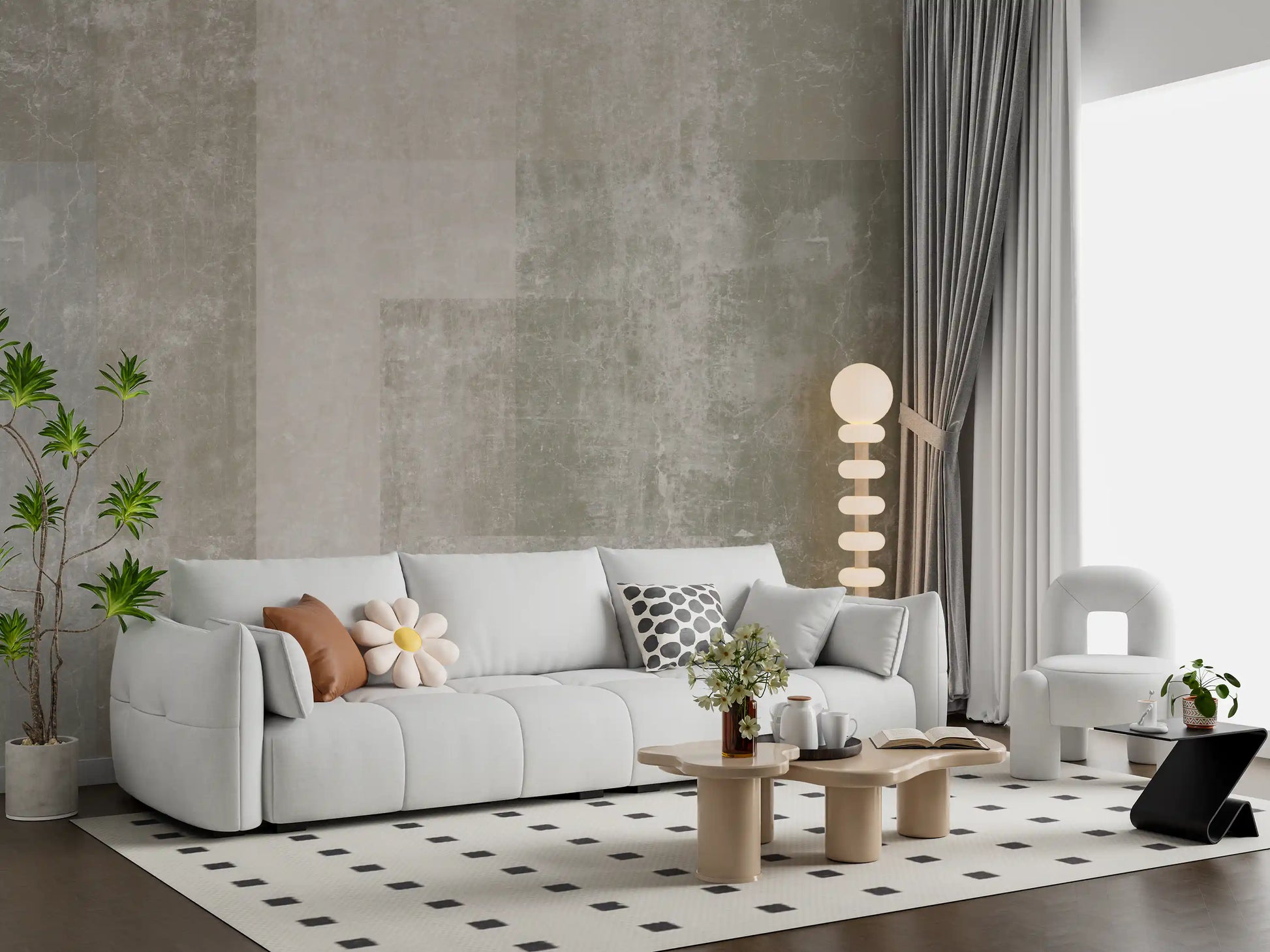 Muted Concrete Geometric Abstract Wallpaper Wall Mural