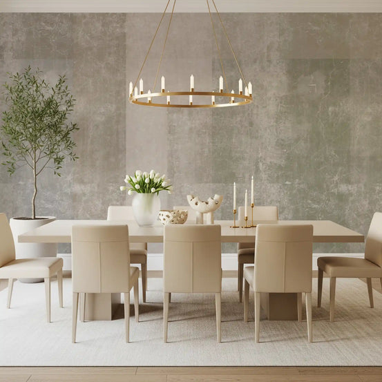 Muted concrete geometric abstract wall mural in grey and beige tones in dining room  GD10856 