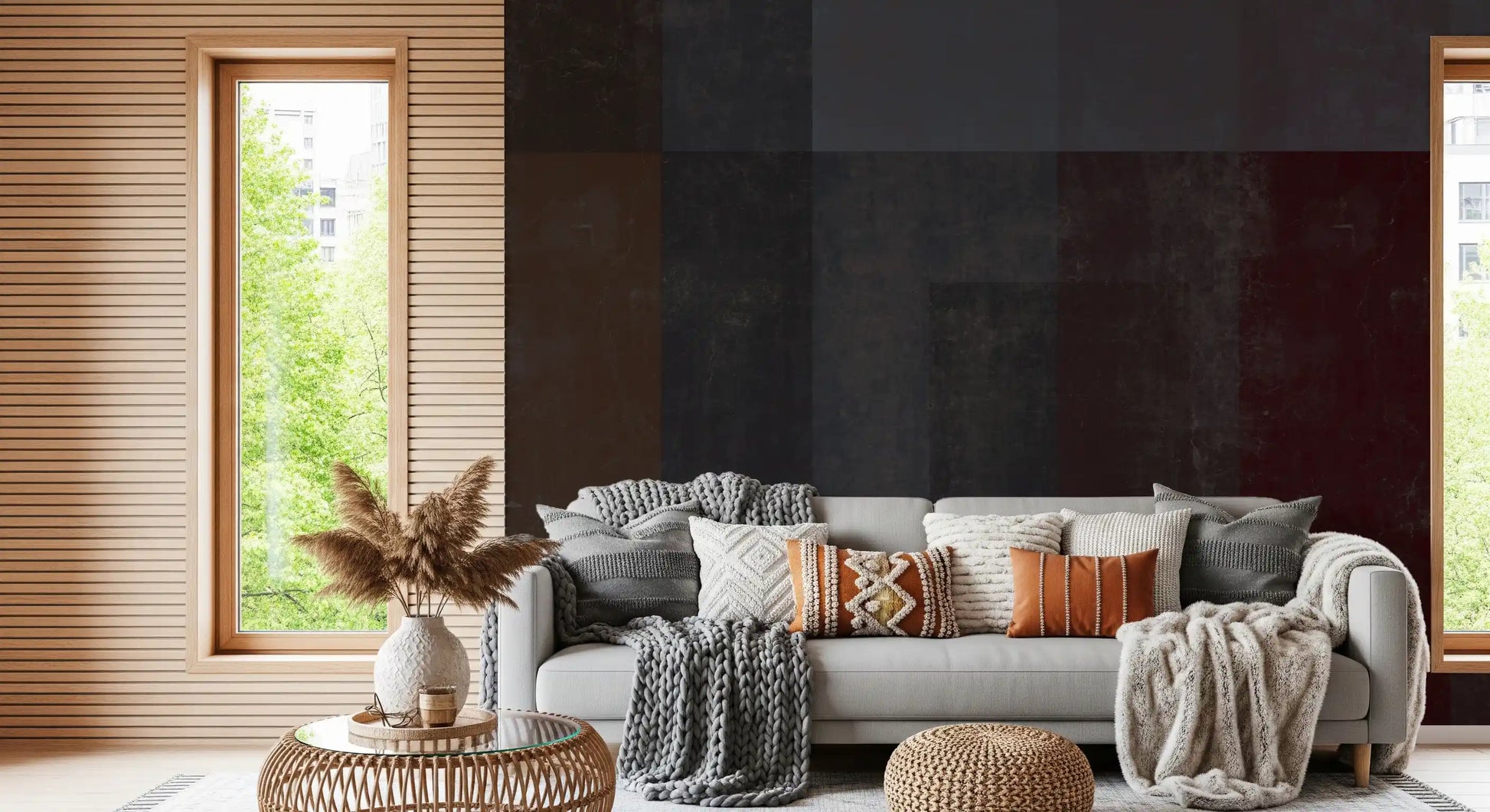 Crimson and Charcoal Plaster Wall Decor Wall Mural
