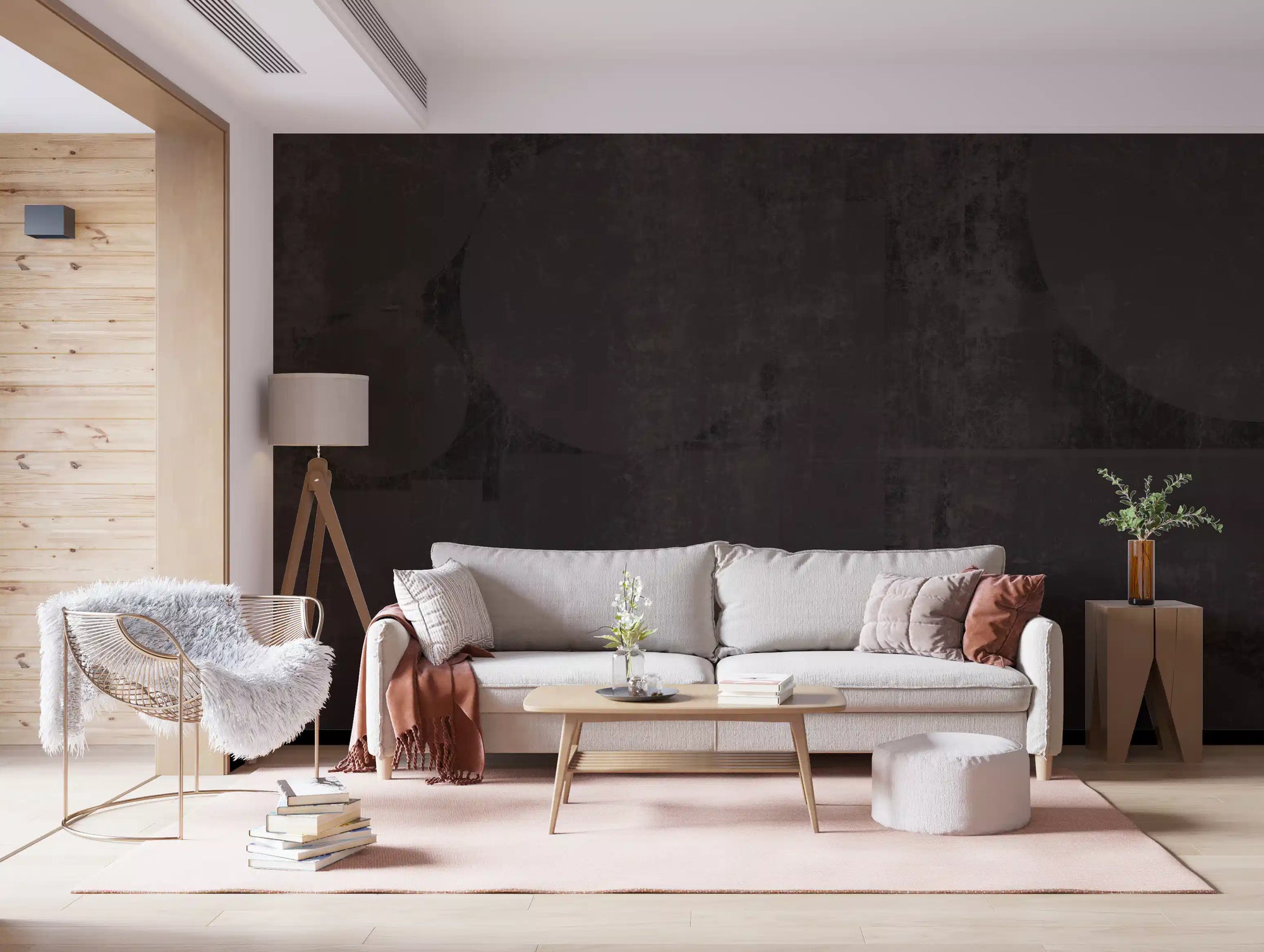 Industrial charcoal abstract circles on grunge concrete texture wall mural in living room GD10860 