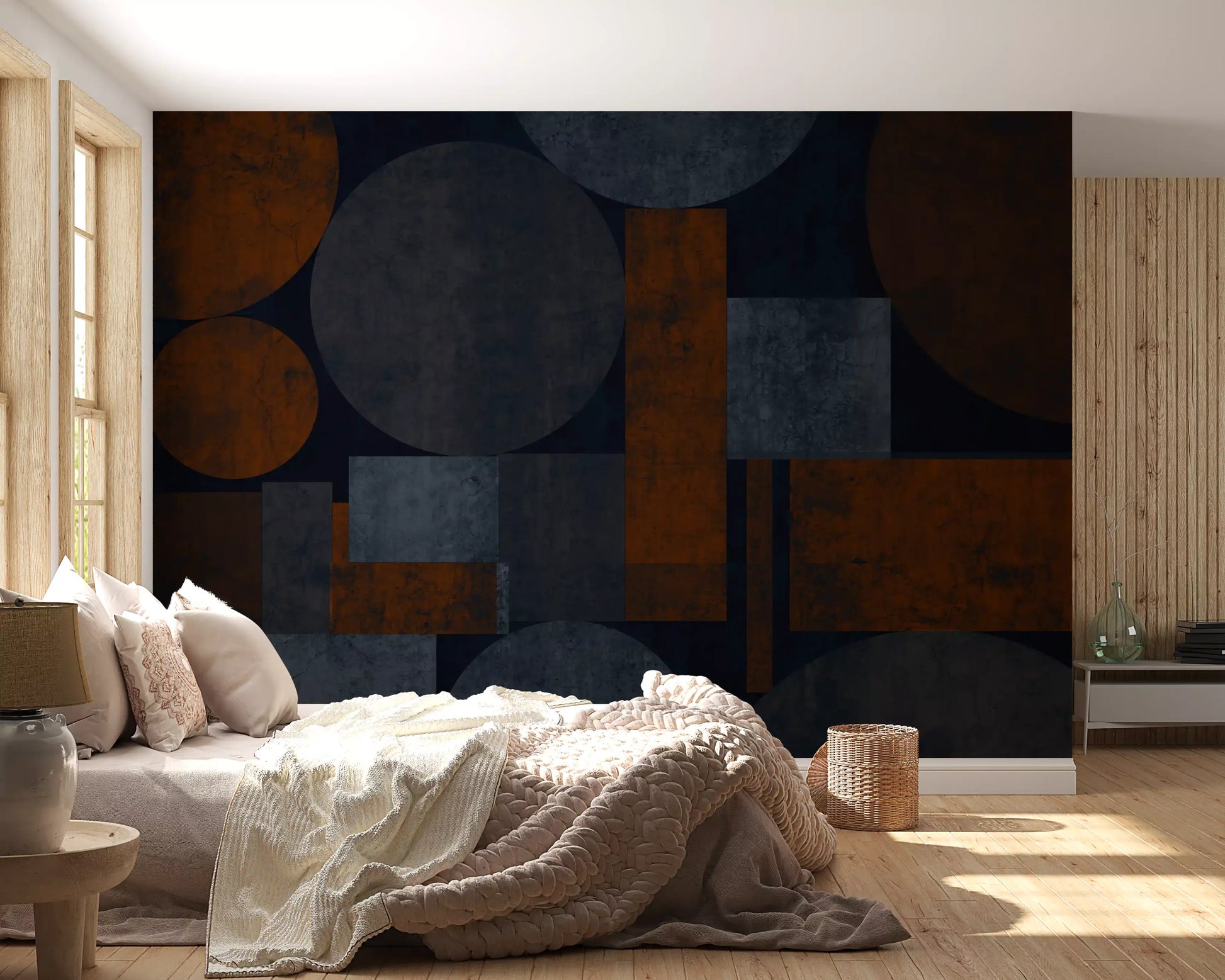 Earthy Geometrics Textured Circles Wall Mural
