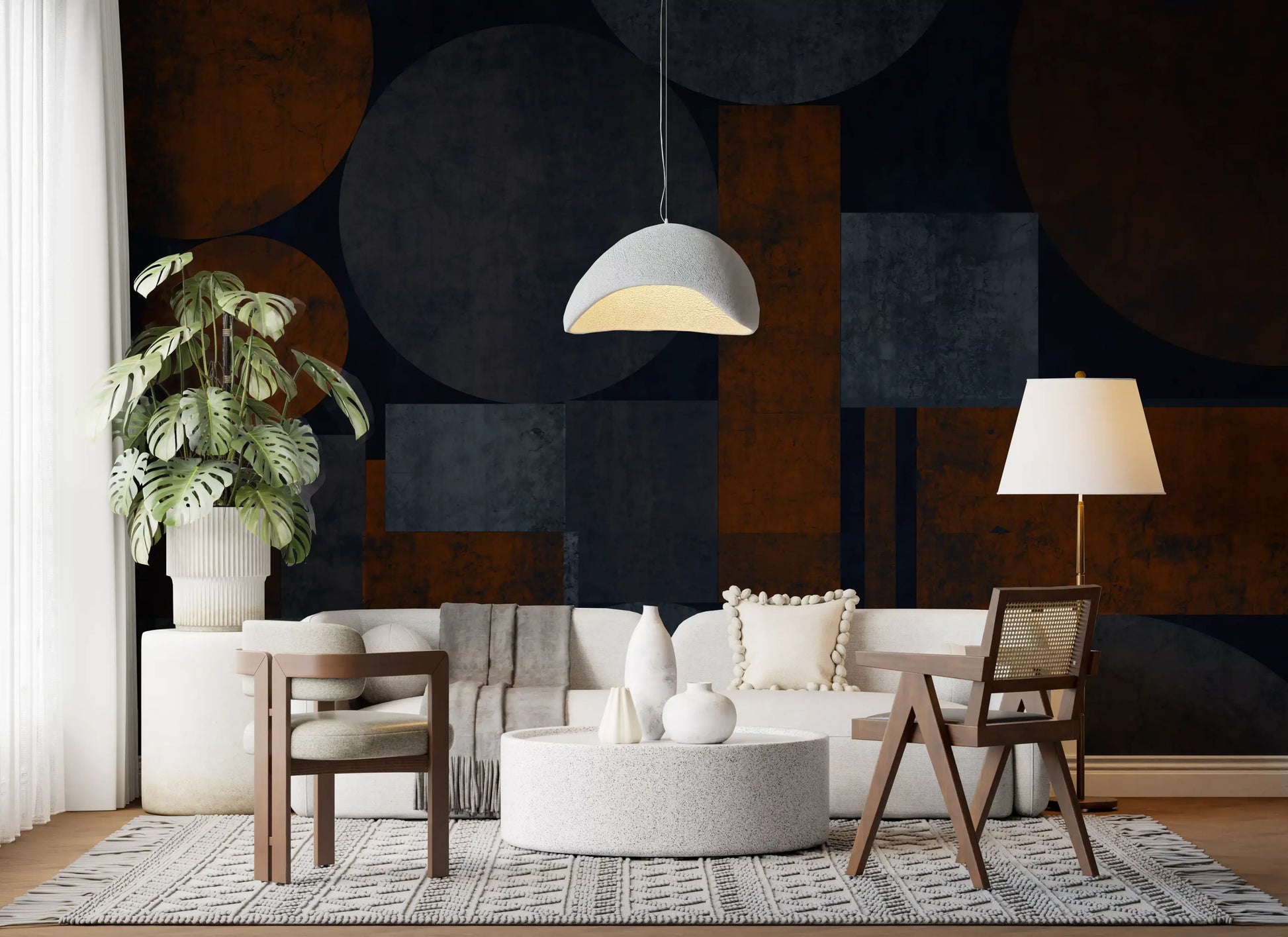 Earthy Geometrics Textured Circles Wall Mural