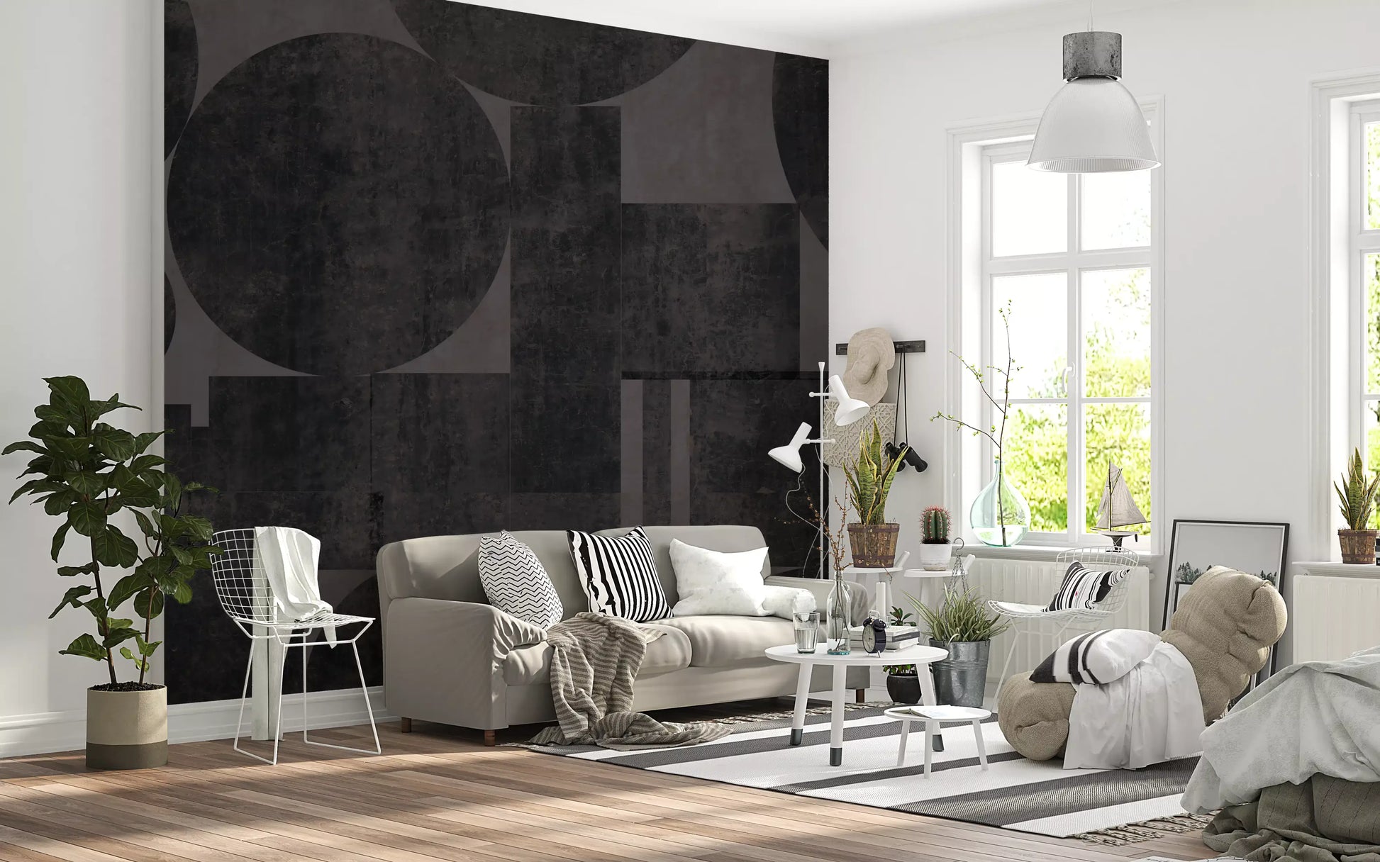 Industrial Charcoal Blocks & Circles Wallpaper Wall Mural