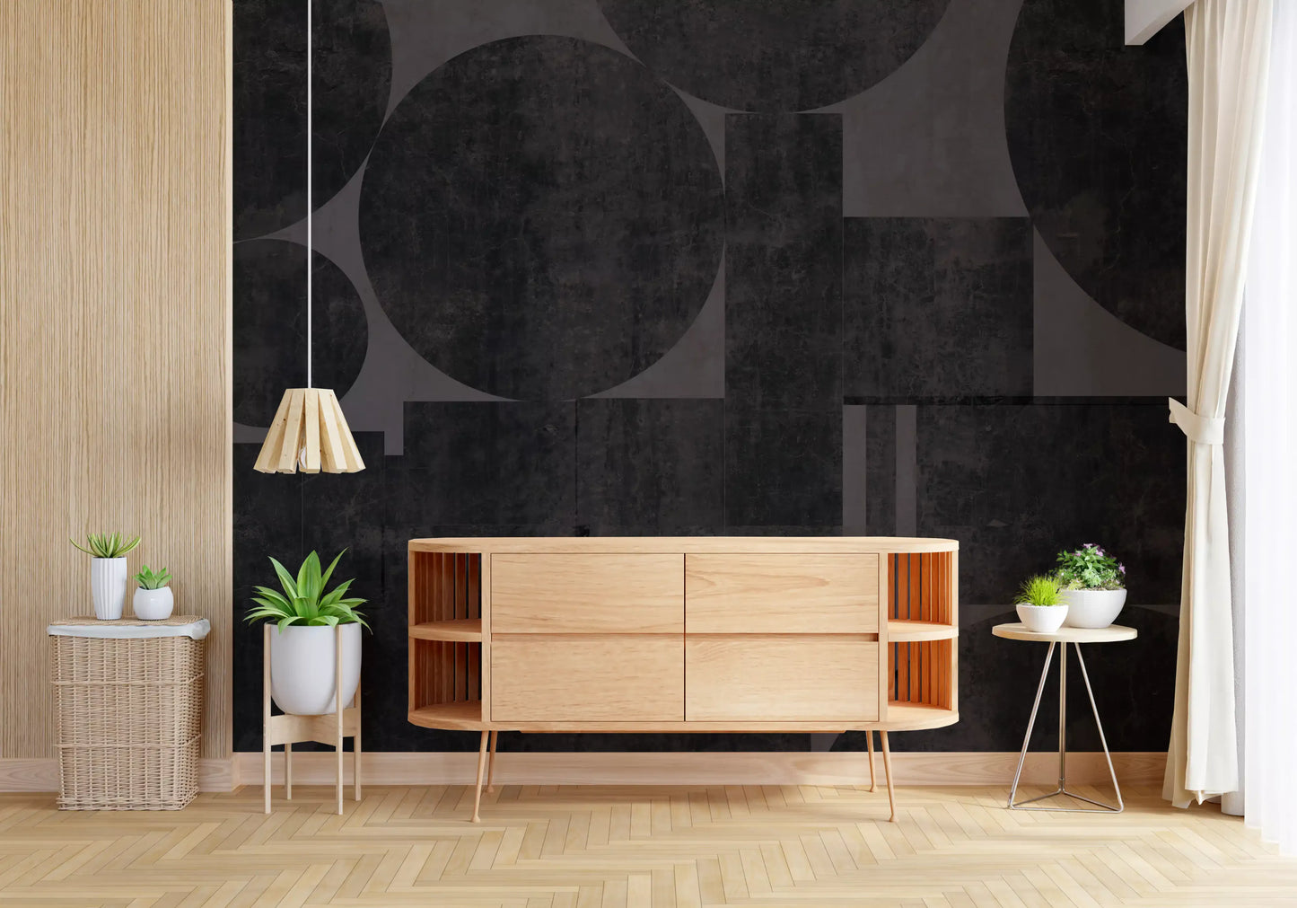 Industrial Charcoal Blocks & Circles Wallpaper Wall Mural