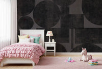 Industrial Charcoal Blocks & Circles Wallpaper Wall Mural