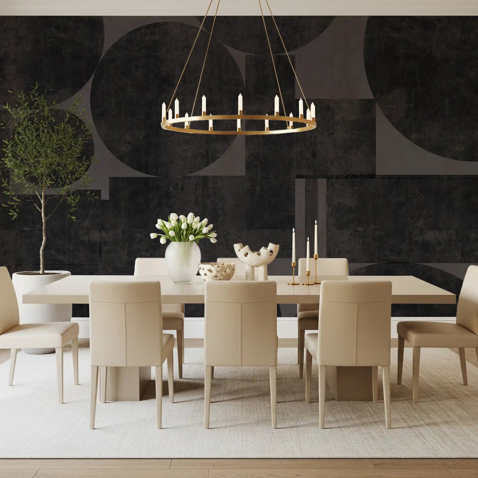 Industrial Charcoal Blocks & Circles Wallpaper Wall Mural