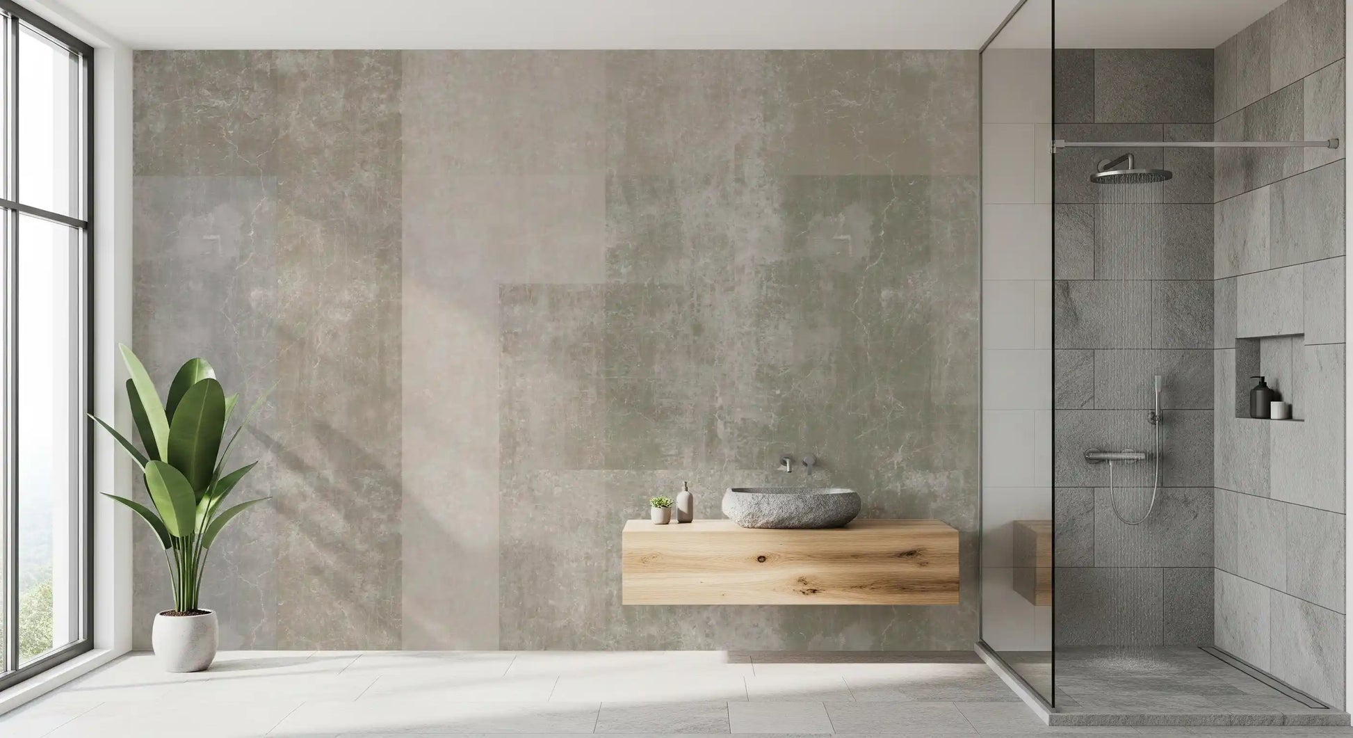 Muted Geometric Concrete Panels Wallpaper Wall Mural