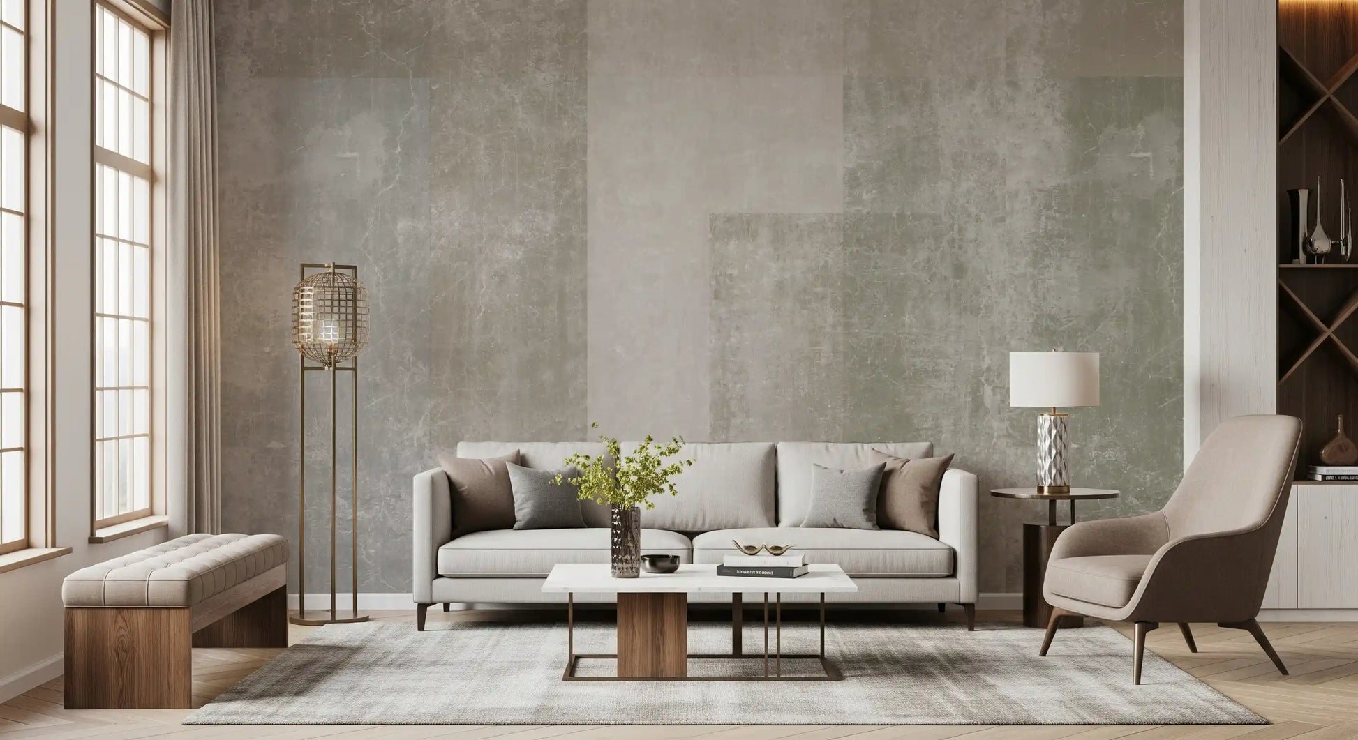 Muted Geometric Concrete Panels Wallpaper Wall Mural