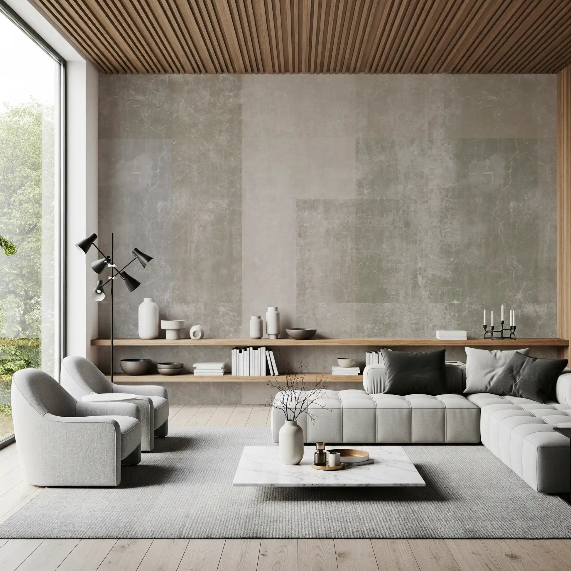 Muted Geometric Concrete Panels Wallpaper Wall Mural