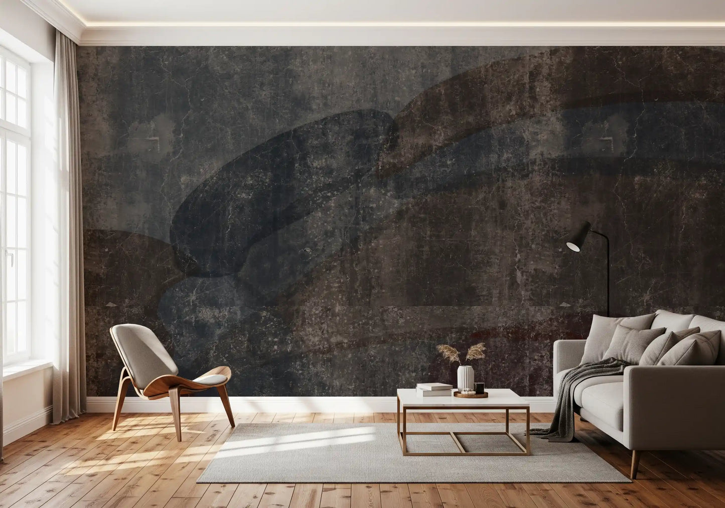 Rustic Concrete and Slate Curvilinear Wallpaper Wall Mural