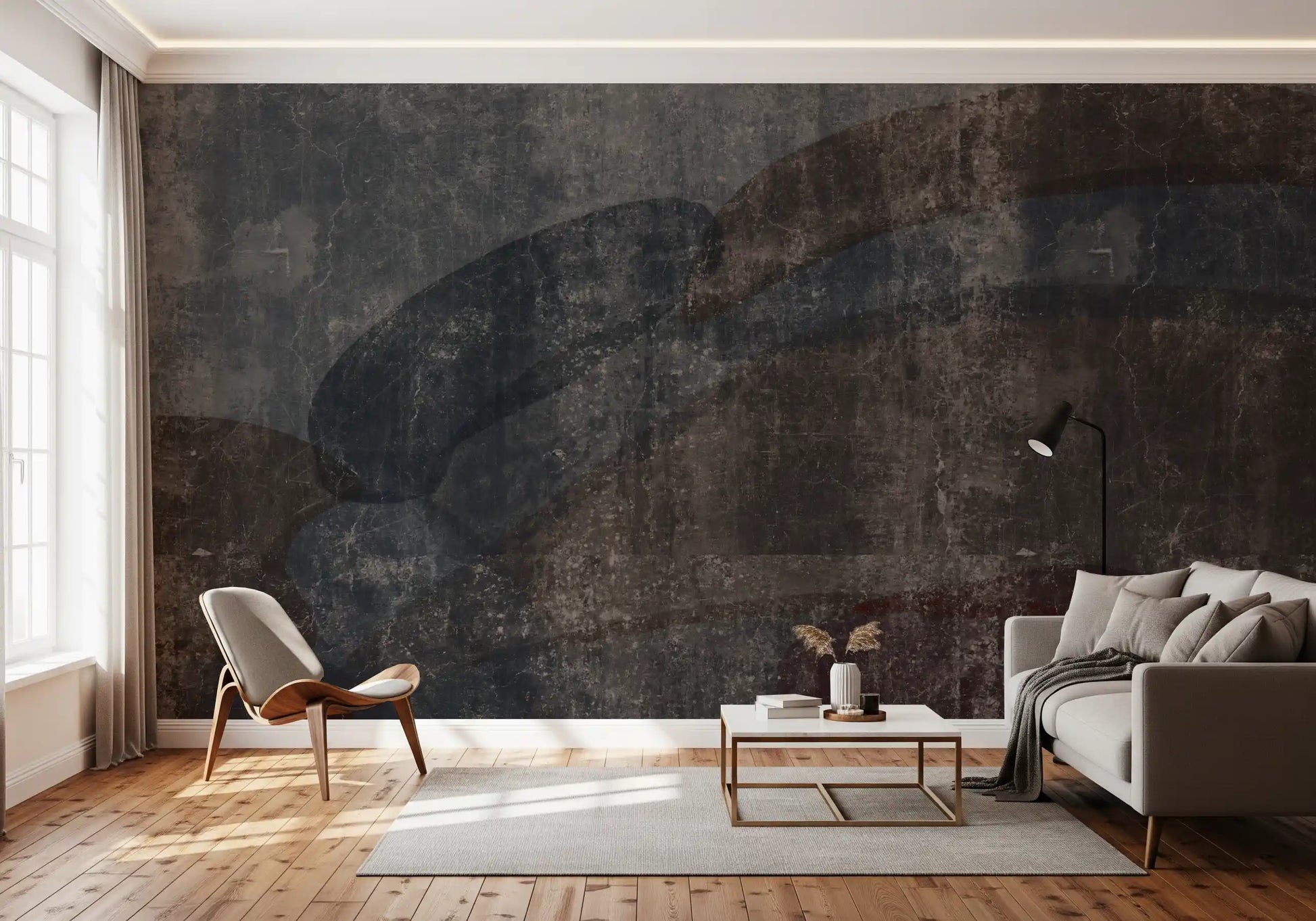 Rustic Concrete and Slate Curvilinear Wallpaper Wall Mural