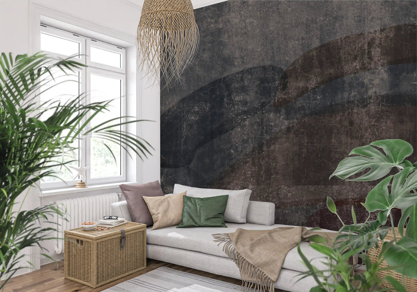 Rustic Concrete and Slate Curvilinear Wallpaper Wall Mural