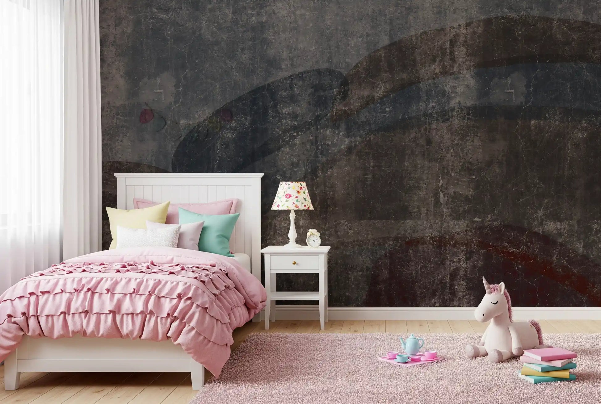 Rustic Concrete and Slate Curvilinear Wallpaper Wall Mural