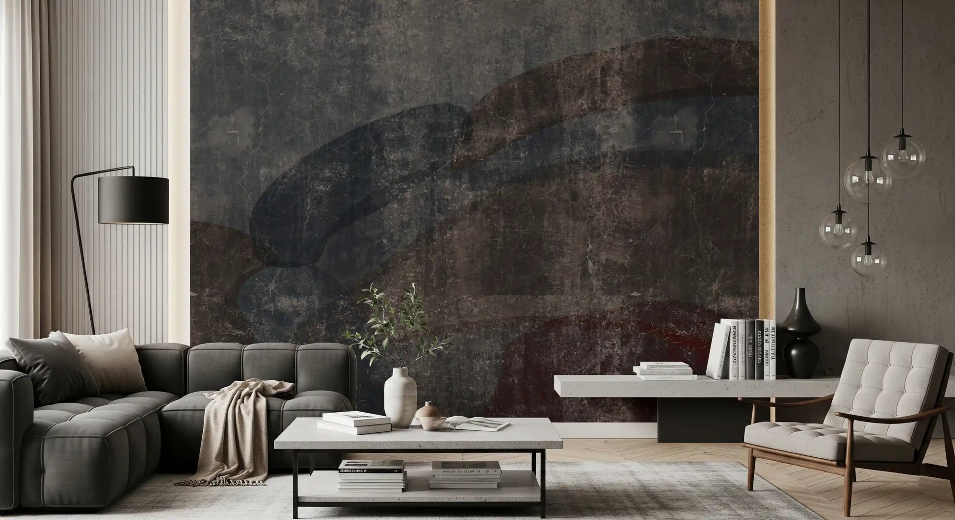 Rustic Concrete and Slate Curvilinear Wallpaper Wall Mural