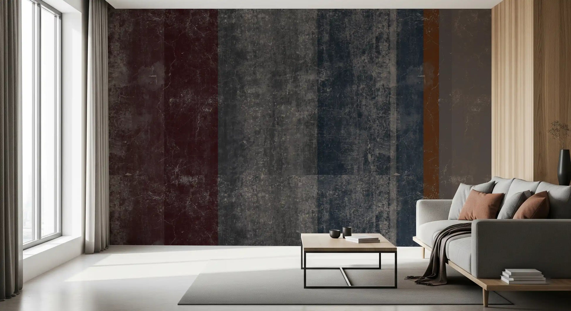 Distressed Concrete Block & Rust Stripe Wallpaper Wall Mural
