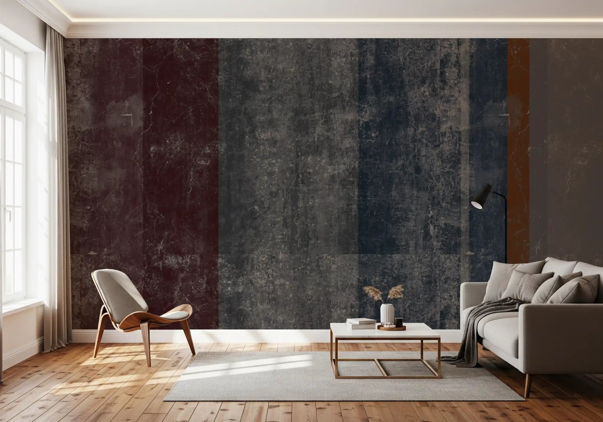 Distressed Concrete Block & Rust Stripe Wallpaper Wall Mural