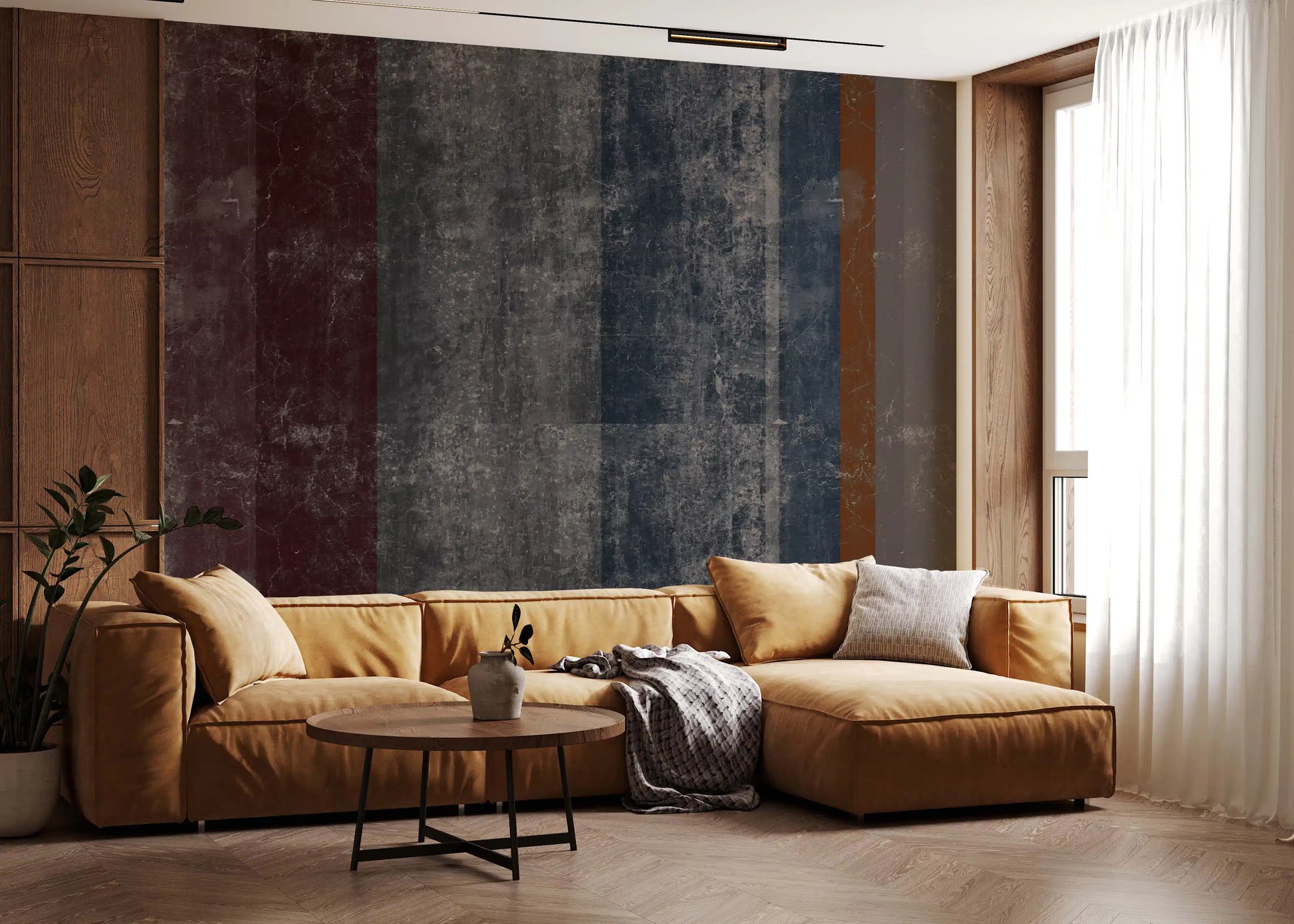 Distressed Concrete Block & Rust Stripe Wallpaper Wall Mural
