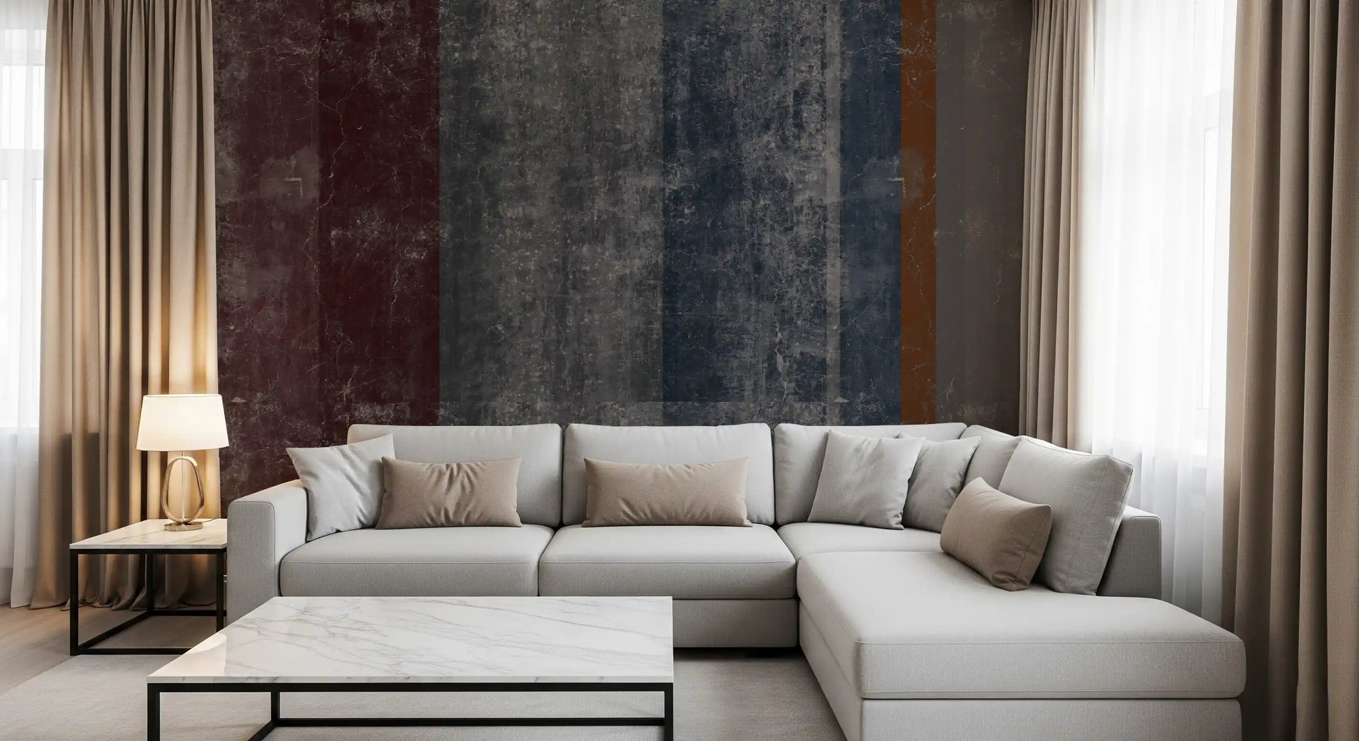 Distressed Concrete Block & Rust Stripe Wallpaper Wall Mural