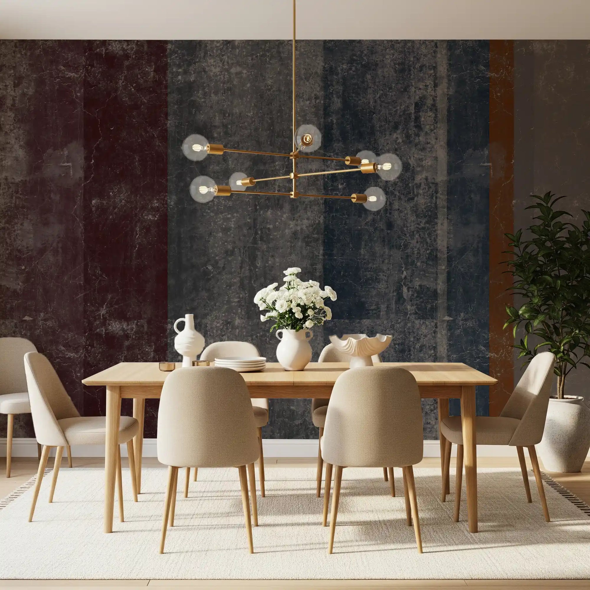 Distressed concrete stripe mural surface with mottled panels and hairline cracks GD10870 