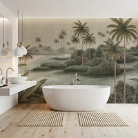 Chinoiserie Tropical Wetland Scenic Wall Mural