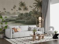 Chinoiserie Tropical Wetland Scenic Wall Mural