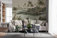 Chinoiserie Tropical Wetland Scenic Wall Mural