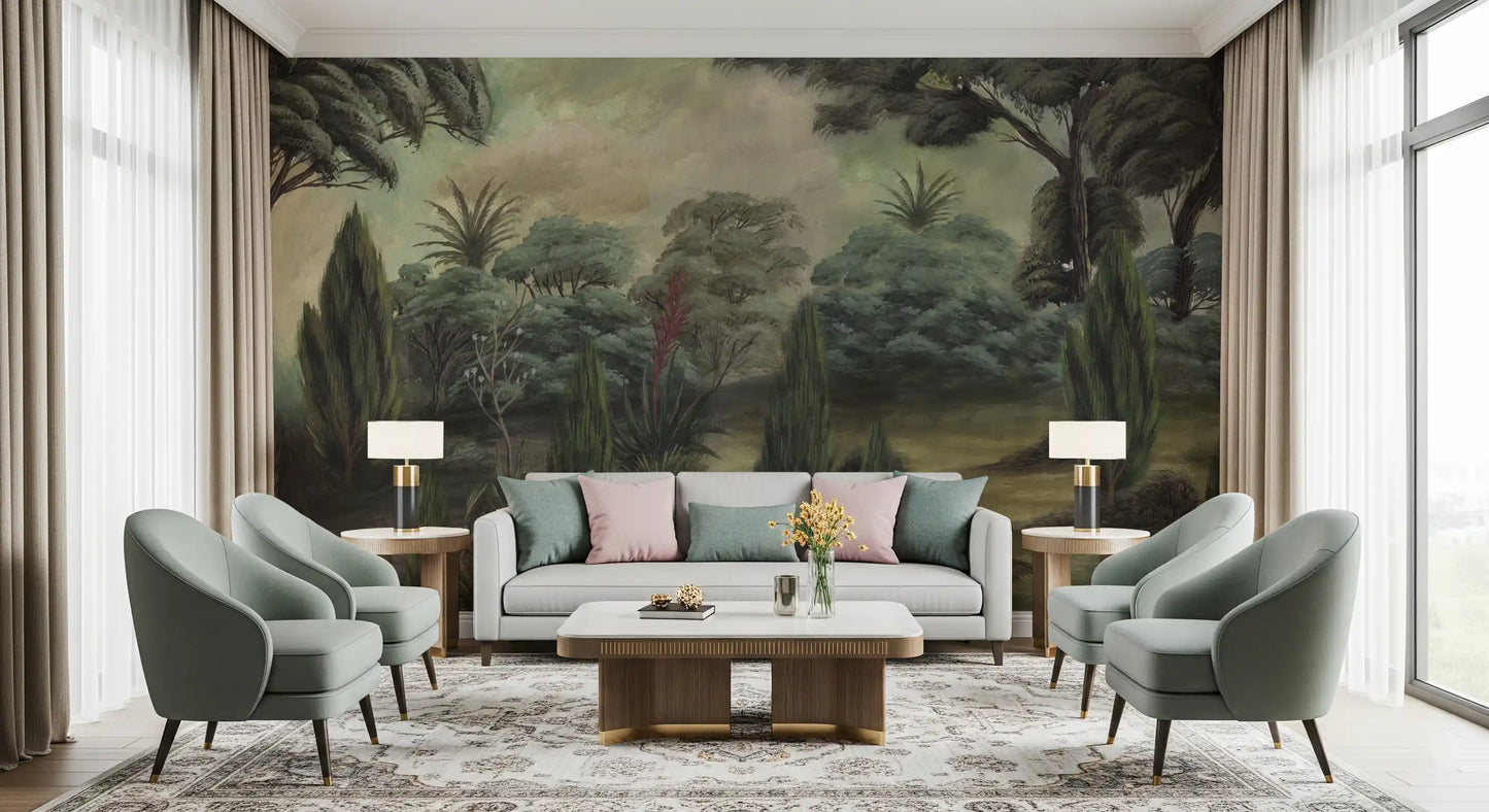 Misty Mediterranean Forest Wall Mural
