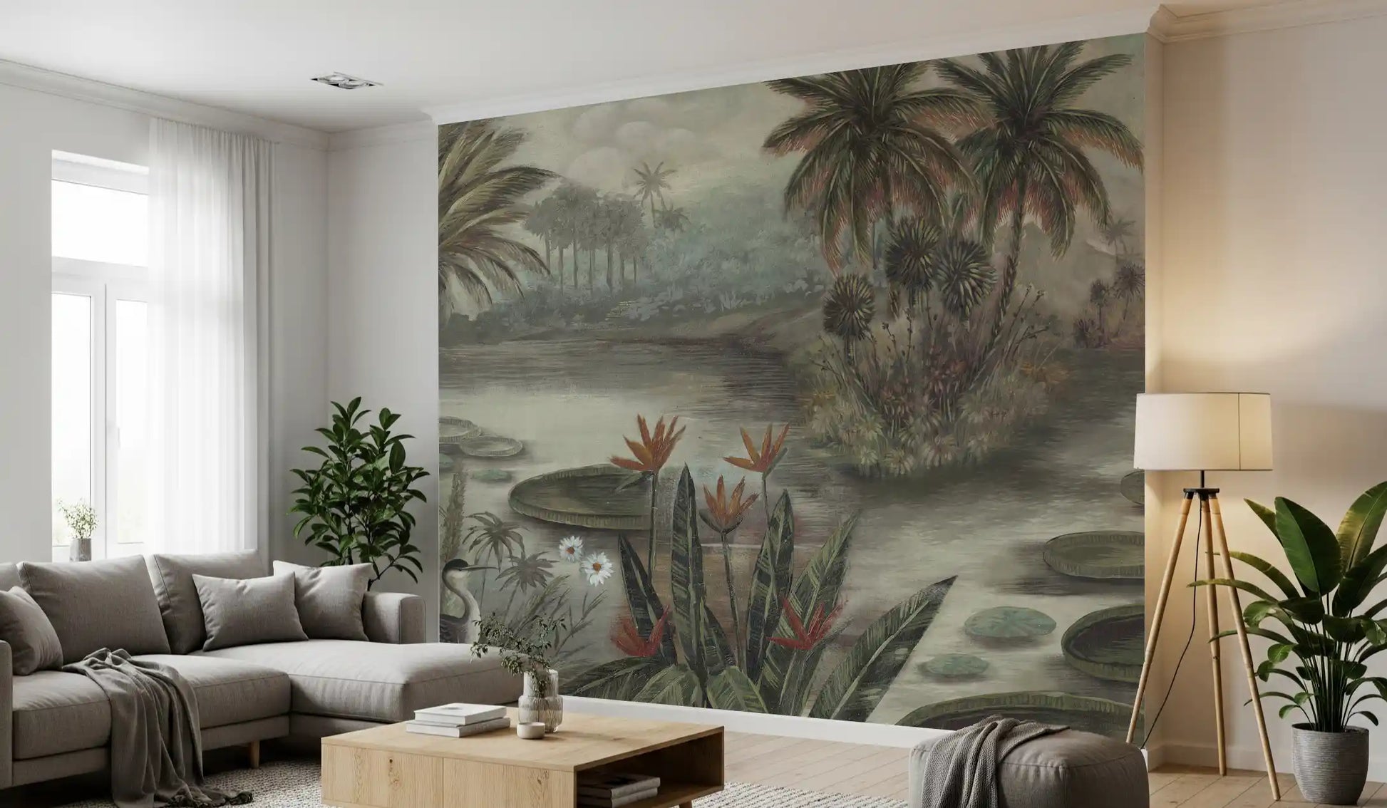 Vintage Tropical Lagoon Scenic Wall Mural