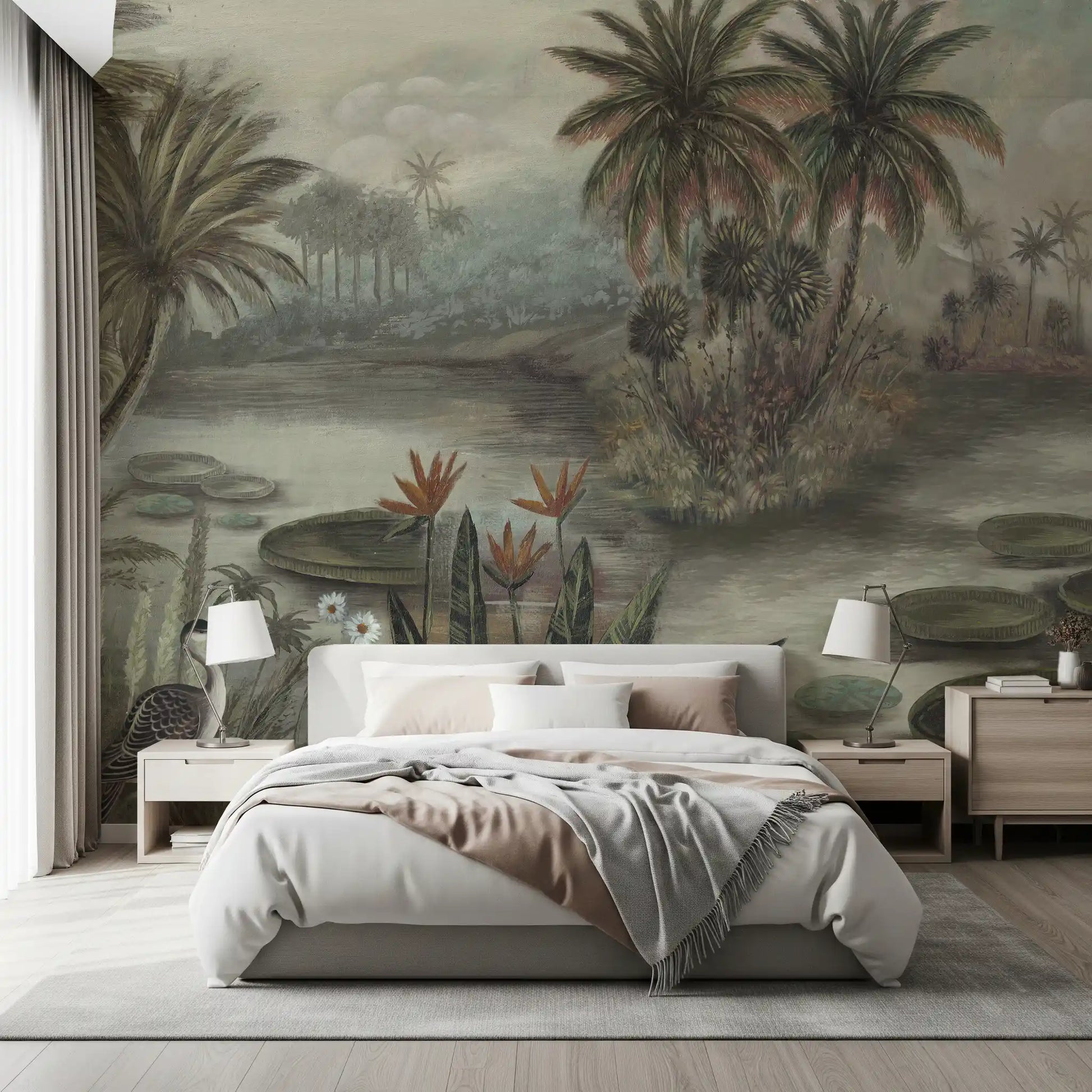 Vintage Tropical Lagoon Scenic Wall Mural