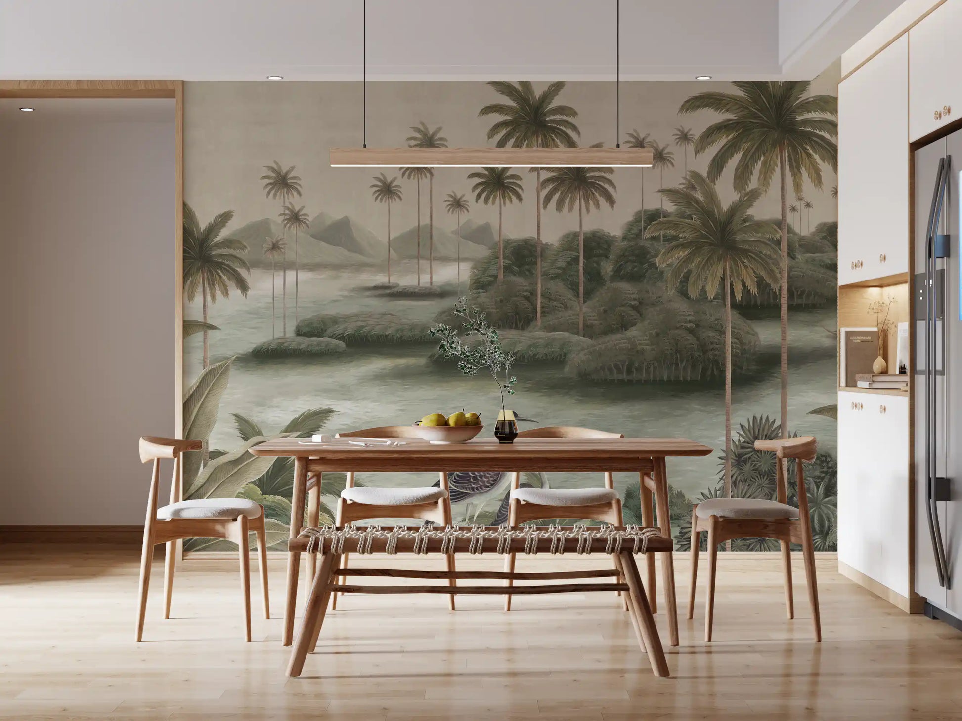 Vintage Chinoiserie Palm & Heron Wall Mural