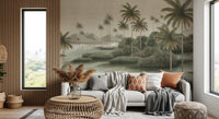 Vintage Chinoiserie Palm & Heron Wall Mural