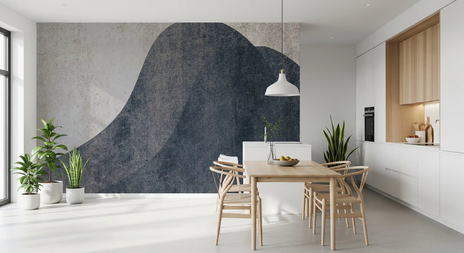 Slate and Stone Textured Abstract Waves Wallpaper Wall Mural