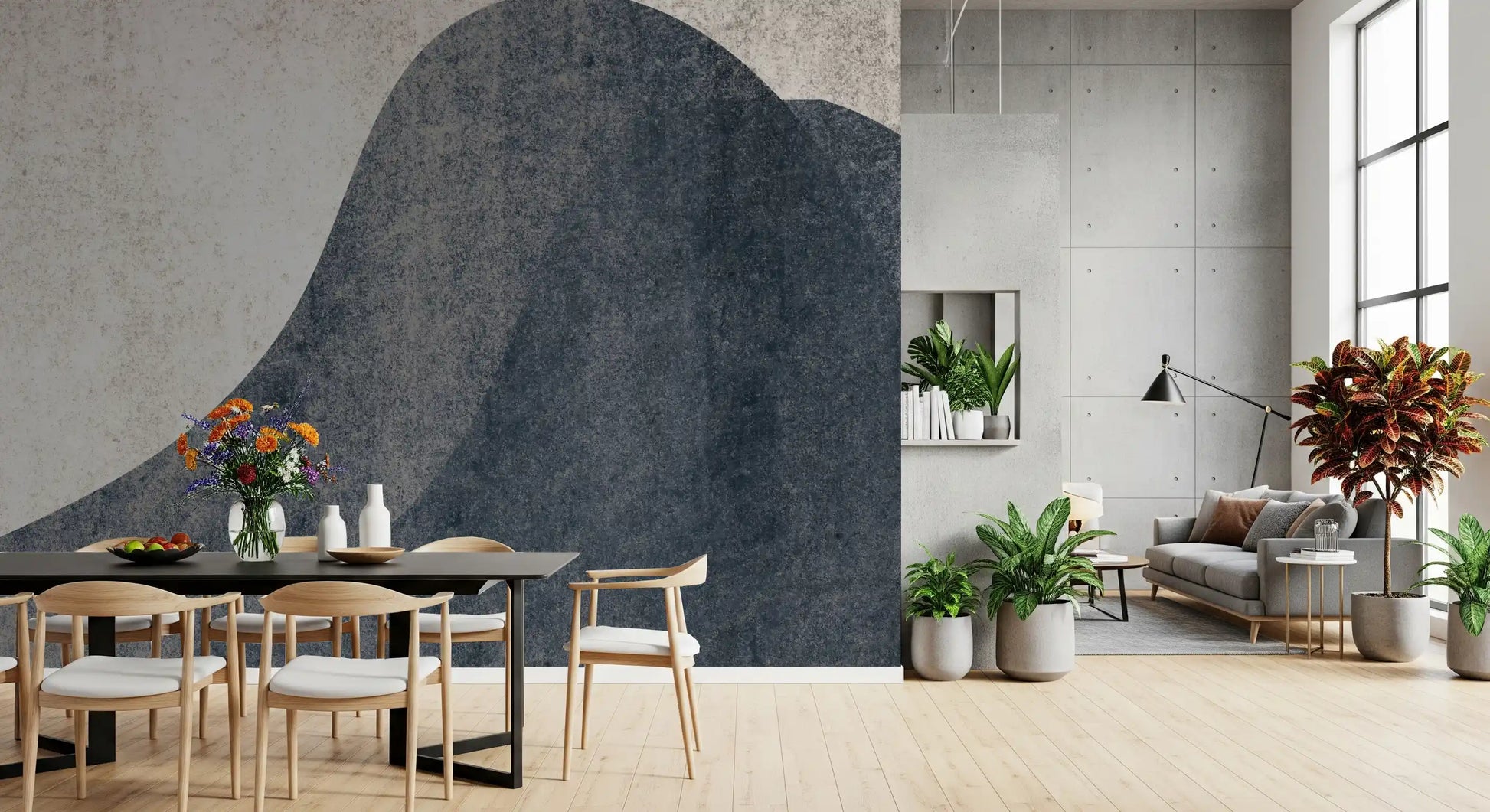 Slate and Stone Textured Abstract Waves Wallpaper Wall Mural