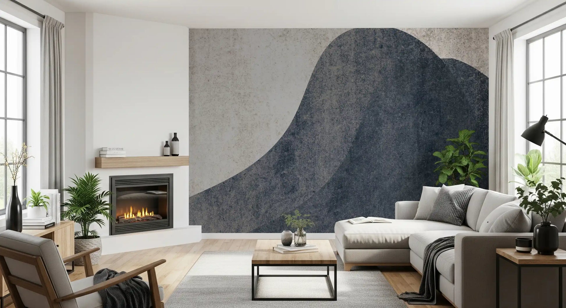 Slate and Stone Textured Abstract Waves Wallpaper Wall Mural
