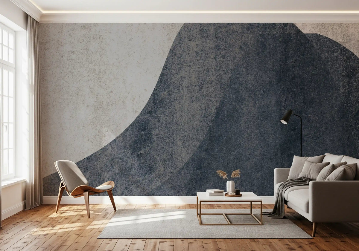 Slate and stone abstract waves mural in dusky blue and ivory tones for living area GD10878 