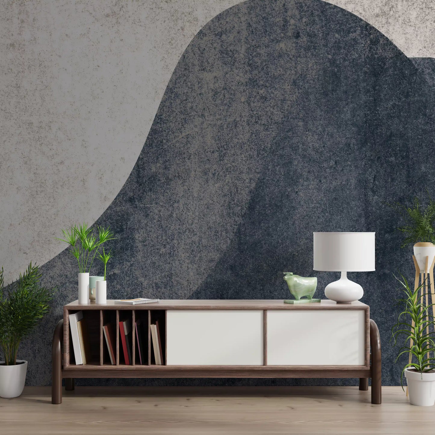 Slate and Stone Textured Abstract Waves Wallpaper Wall Mural
